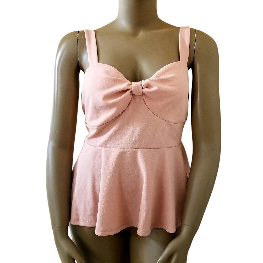 Stretch Knit Sweetheart Neckline Pullover Peplum Cami Top 3XL Dusty Rose Pink